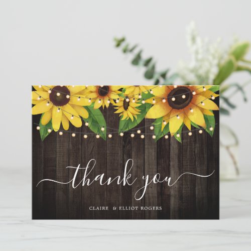 Sunflower Wood String Wedding Thank You Card