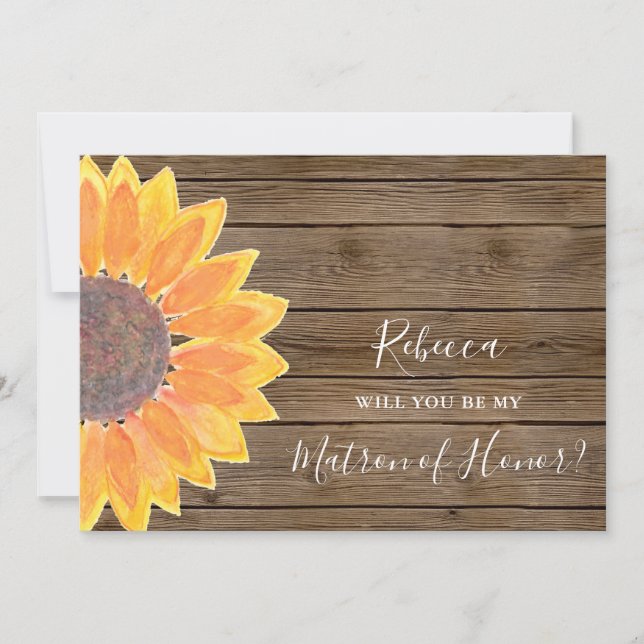  Sunflower Wood Will You Be My Matron of Honor  Invitation (Front)