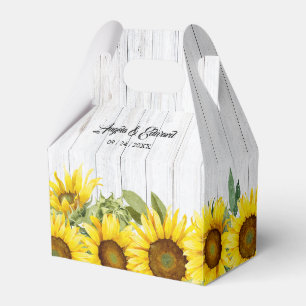 Sunflower Wooden Background Wedding Favor Box