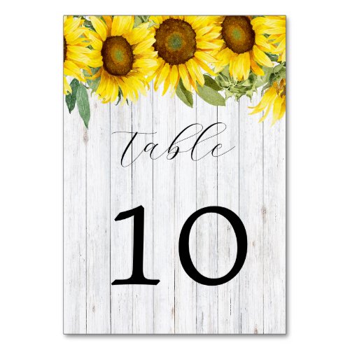 Sunflower Wooden Background Wedding Table Number