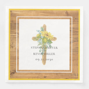 Sunflower Wooden Cross Rustic Wood Wedding Paper Dinner Napkins