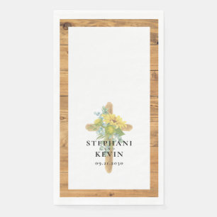 Sunflower Wooden Cross Rustic Wood Wedding Paper Guest Towels