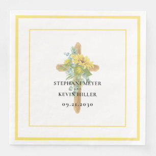 Sunflower Wooden Cross Wedding Paper Dinner Napkins