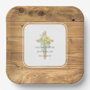 Sunflower Wooden Cross Wedding Paper Plates