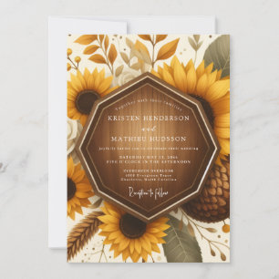 Sunflower Woodgrain Bloom Wedding Invitation