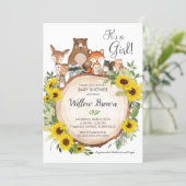 Sunflower Woodland Animals Baby Shower Girl Invitation (Standing Front)