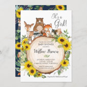 Sunflower Woodland Animals Baby Shower Girl Invitation (Front/Back)