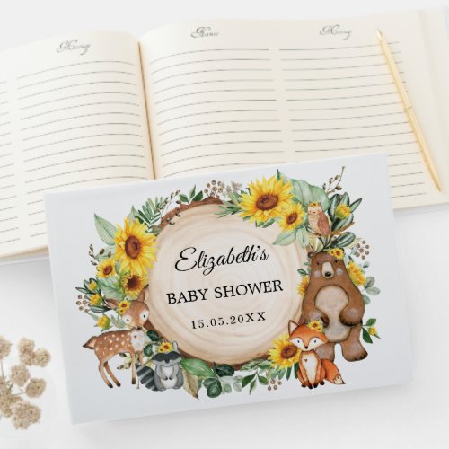 Sunflower Woodland Animals Baby Shower Guest Book