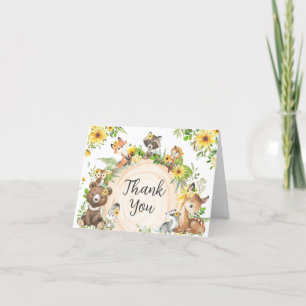 Sunflower Woodland Animals Baby Shower Letterpress Thank You Card