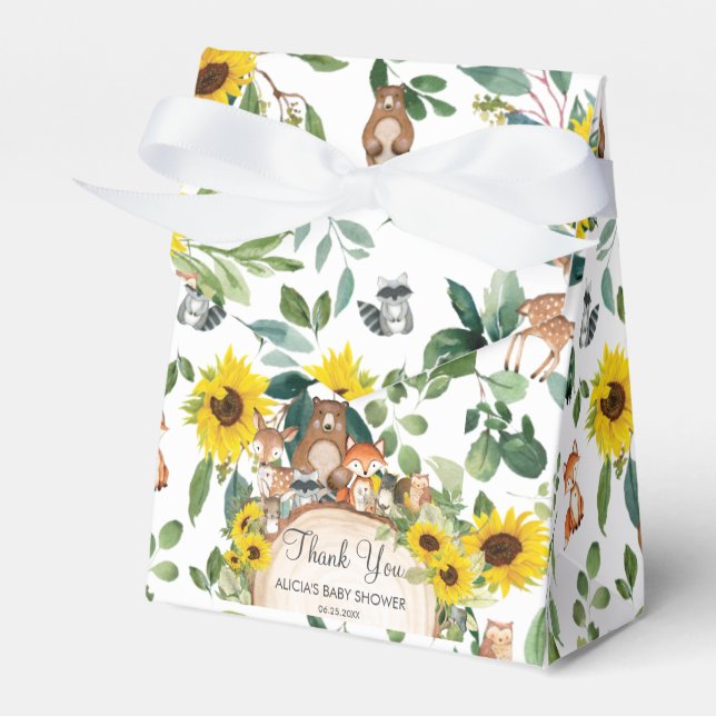 Sunflower Woodland Animals Baby Shower Thank You Favor Boxes (Front Side)