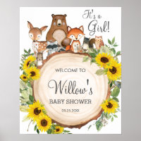 Sunflower Woodland Animals Baby Shower Welcome  Po Poster
