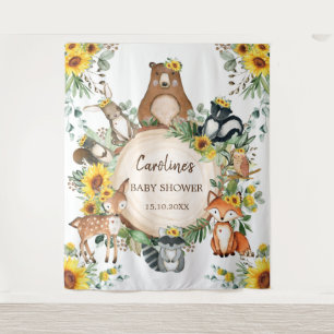 Sunflower Woodland Animals Baby Shower Welcome Tapestry