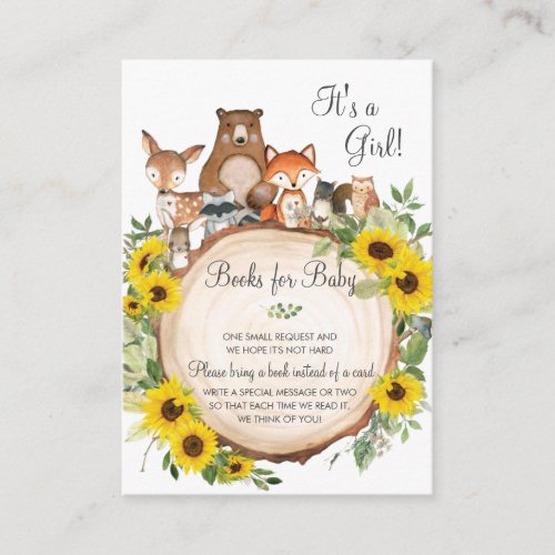 Sunflower Woodland Animals Books for Baby Shower Enclosure Card