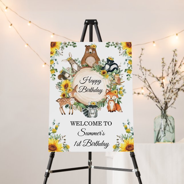 Sunflower Woodland Animals Forest Happy Birthday Foam Board (In Situ (Stand))