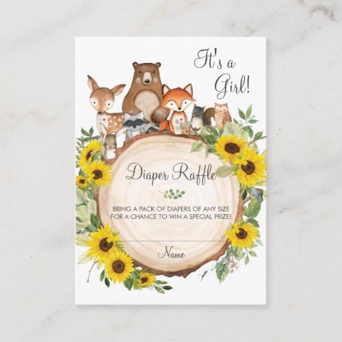 Sunflower Woodland Baby Shower Diaper Raffle Enclosure Card