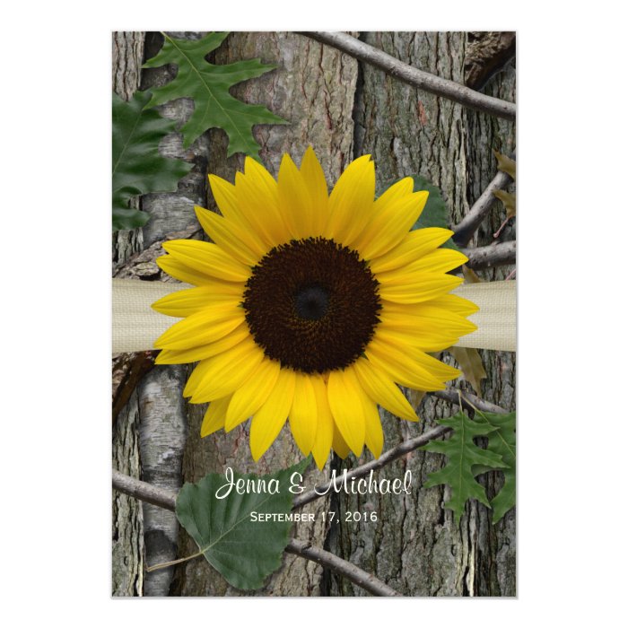 Sunflower Woodland Camo Wedding Card Zazzle