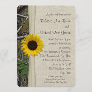 Sunflower Woodland Camouflage Wedding Invitation