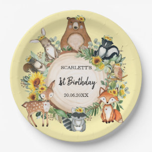Sunflower Woodland Forest Animals Baby Birthday Paper Plates