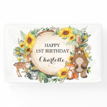 Sunflower Woodland Forest Animals Happy Birthday Banner