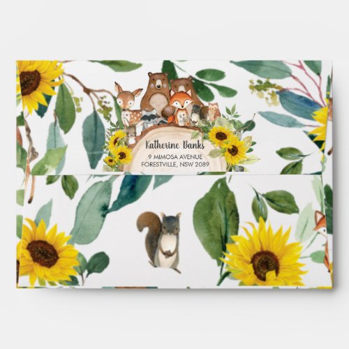 Sunflower Woodland Greenery Baby Shower Birthday Envelope