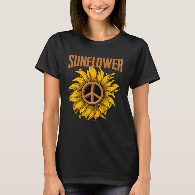Sunflower World Peace Sign Kindness Humanity Unity T-Shirt (Front)