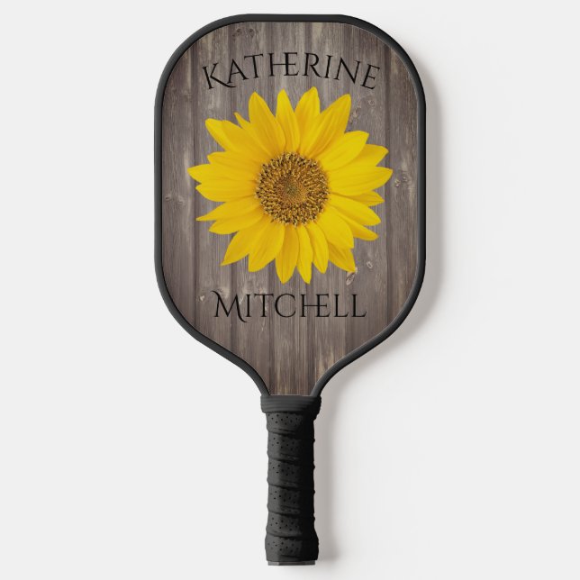 Sunflower Worn Gray Wood Name Pickleball Paddle (Front)