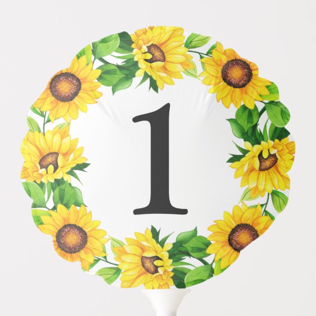 Sunflower Wreath Baby Girl Birthday Custom Number Balloon (Front)