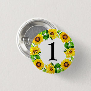 Sunflower Wreath Baby Girl Birthday Custom Number Button