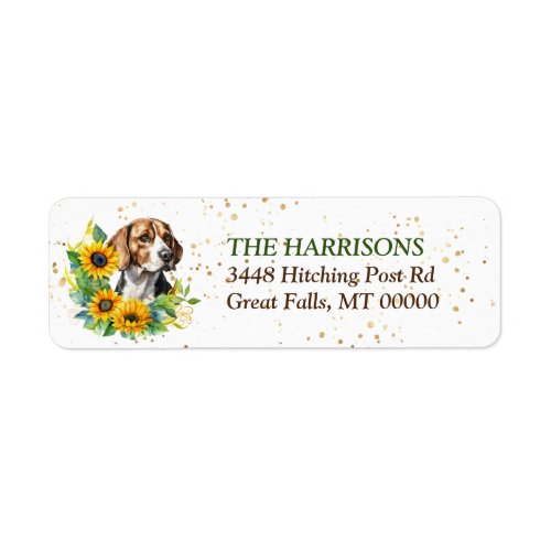 Sunflower Wreath Beagle Dog Return Address Label