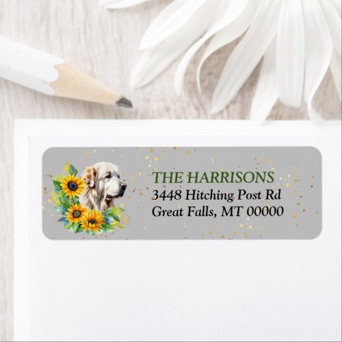 Sunflower Wreath Great Pyrenees Dog Return Address Label