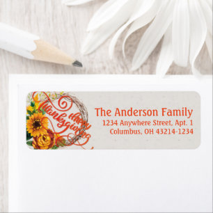 Sunflower Wreath Happy Thanksgiving Label