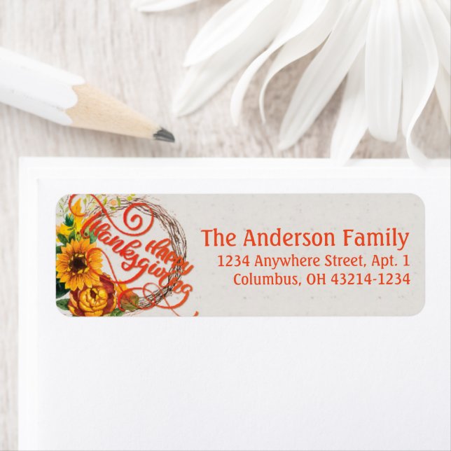 Sunflower Wreath Happy Thanksgiving Label (Insitu)