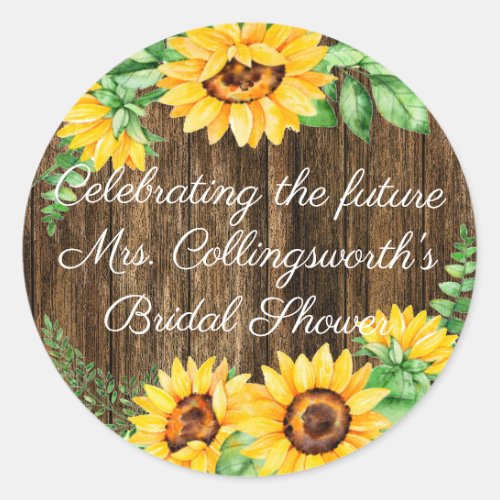 Sunflower Wreath On Barn Wood Look Guest Favor Classic Round Sticker