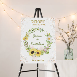Sunflower Wreath Summer Fall Happy Wedding Welcome Foam Board