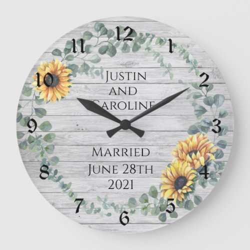 Sunflower Wreath Wedding Keepsake Large Clock