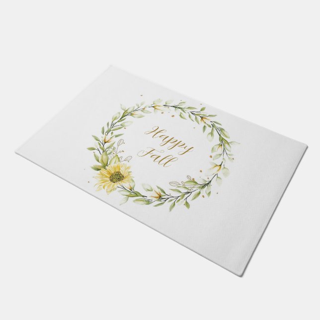 Sunflower wreath with customizable text  doormat (Angled)