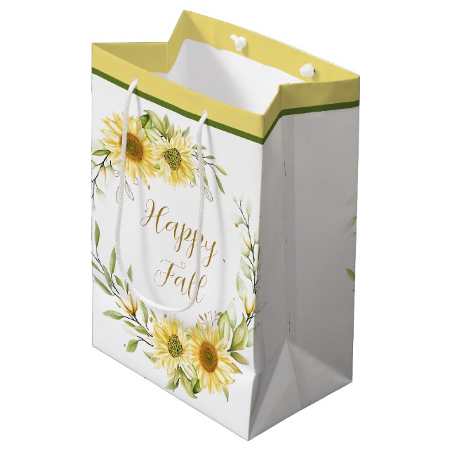 Sunflower wreath with customizable text   medium gift bag (Front Angled)