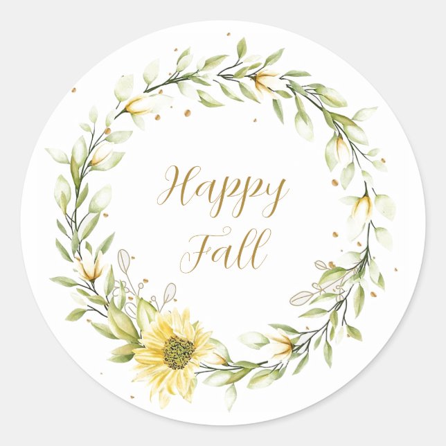 Sunflower wreath with customizable text throw  classic round sticker (Front)