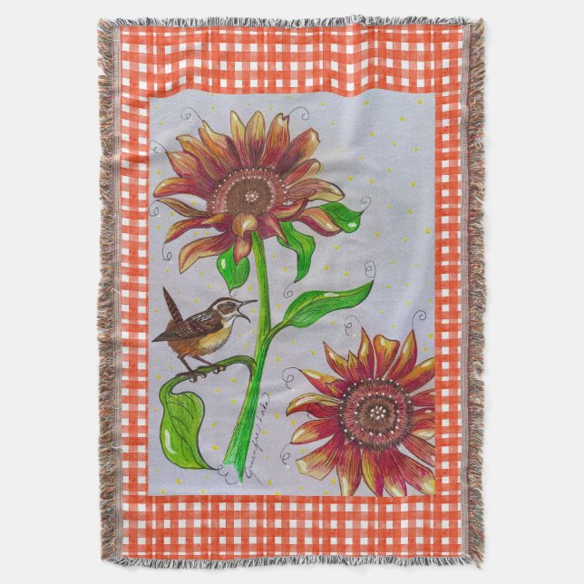 Sunflower Wren Blanket (Front Vertical)