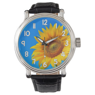 Sunflower Wrist Watch Blue Background Floral