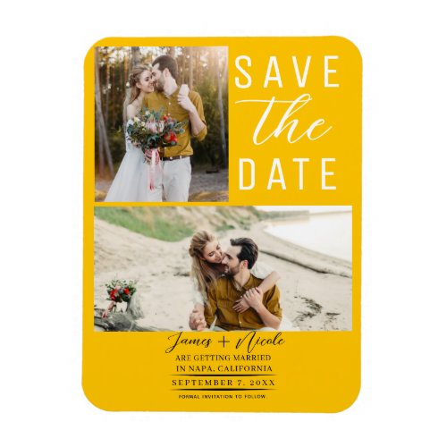 Sunflower Yellow 2 Photos Save the Date Wedding Magnet