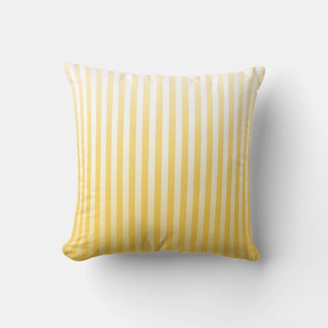 Sunflower Yellow and White Gradated Stripes Throw Pillow (Front)