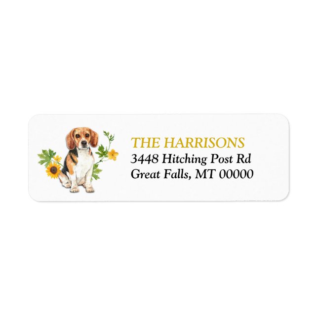 Sunflower Yellow Beagle Dog Label (Front)