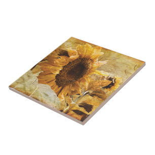 Sunflower Yellow Beautiful Country Floral Design Ceramic Tile