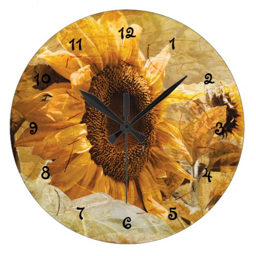 Sunflower Yellow Beautiful Country Floral Design Large Clock