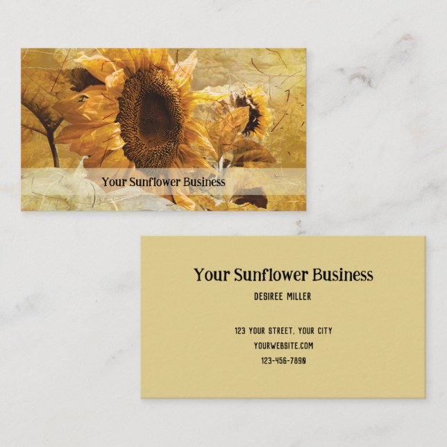 Sunflower Yellow Beautiful Rustic Country Floral Business Card (Front/Back)