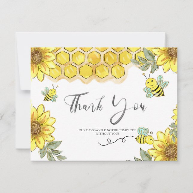 Sunflower Yellow Bee Thank You Card (Front)