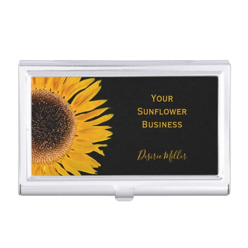 Sunflower Yellow Black Background Country Rustic Business Card Case