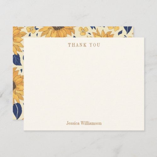 Sunflower Yellow Blue Bridal Shower Custom Name  Thank You Card