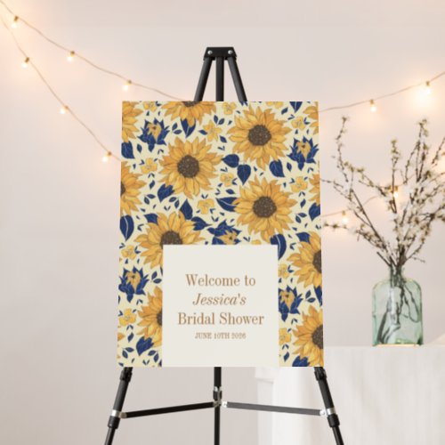 Sunflower Yellow Blue Bridal Shower Custom Welcome Foam Board